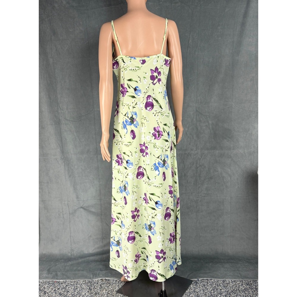 Vintage Express Floral Maxi Dress 11/12 Green Purple Tulip Slip 90s Straps - Picture 3 of 15